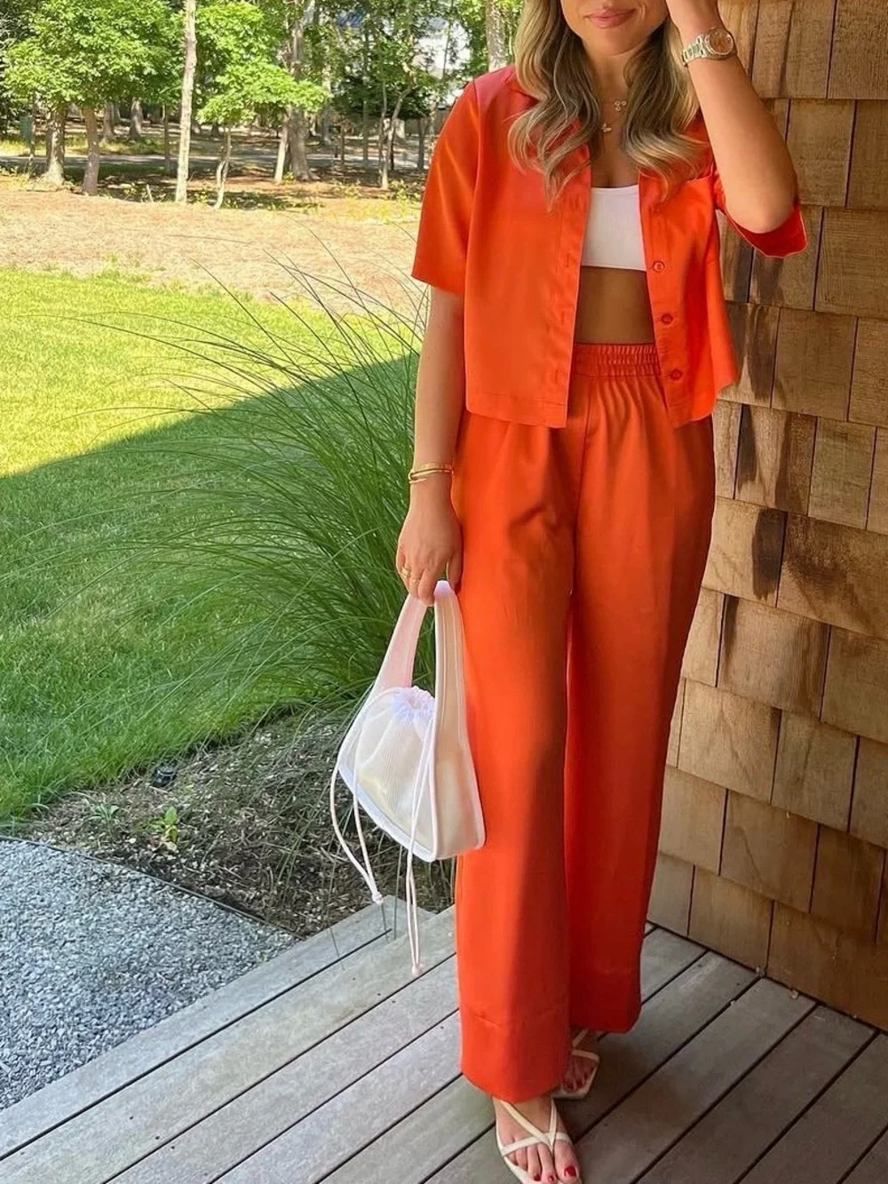 APPARIS Orange Satin 2-Piece Set